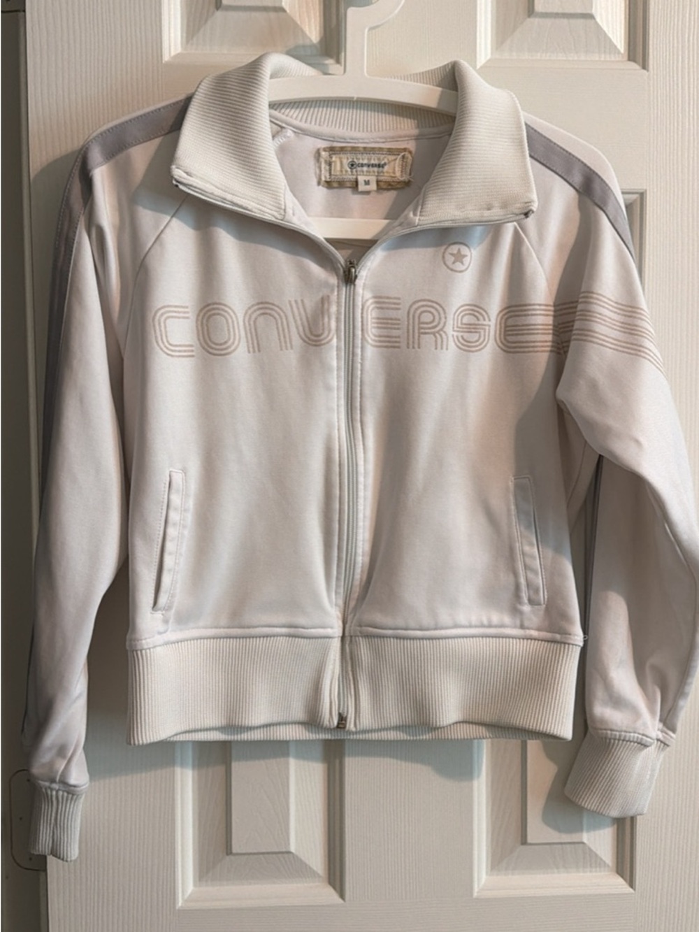 Converse White and Light Gray Zip Track Jacket